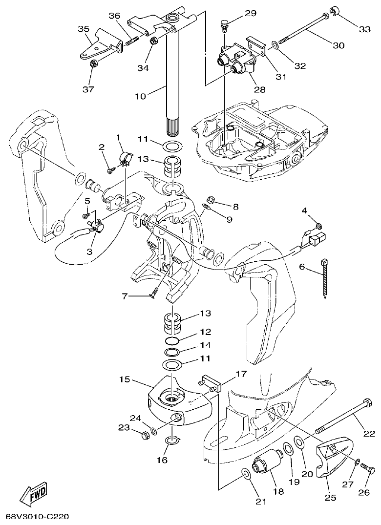 Yamaha F115TR, LF115TR, F115AET, FL115AET BRACKET 2 parts diagram